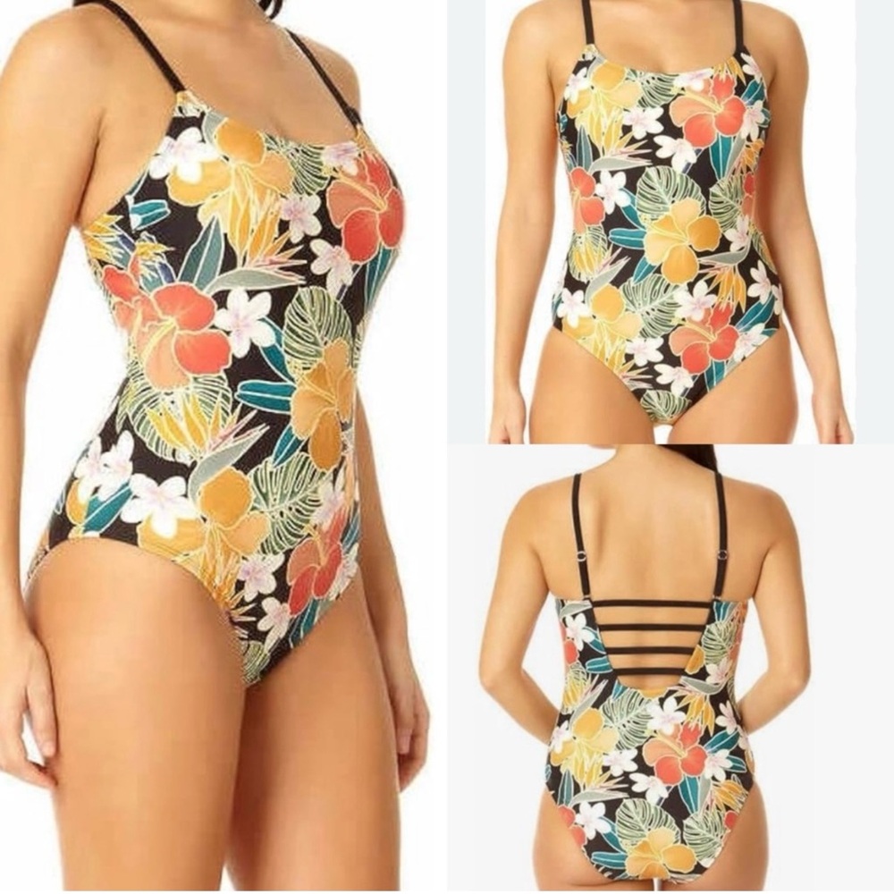 Hurley Tropical Caribbean Dreaming Floral UPF One Piece Swimsuit Sz M Wo…